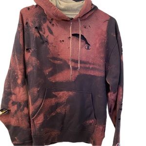 Edgy Bleach-dyed Distressed Champion Hoodie. Size M